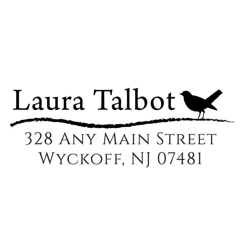 Bird Standing Personalized Script Custom Return Address Rubber or Self Inking Stamp Rustic Nature - Britt Lauren Stamps