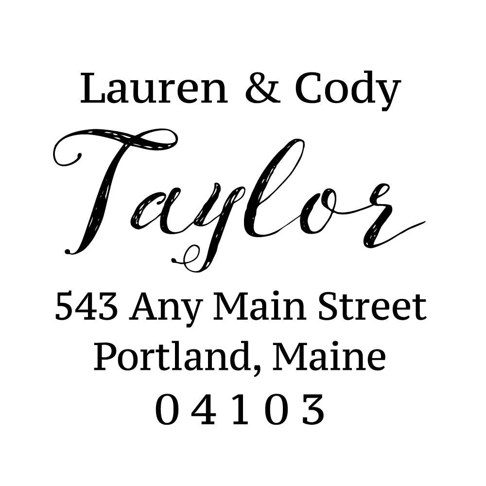 Rustic Script Name Address Personalized Custom Return Address Rubber Stamp or Self Inking Stamp - Britt Lauren Stamps