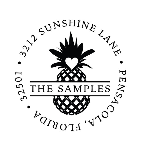 Pineapple Heart Personalized Custom Return Address Rubber Stamp or Self Inking Stamp Anchor Nautical Beach