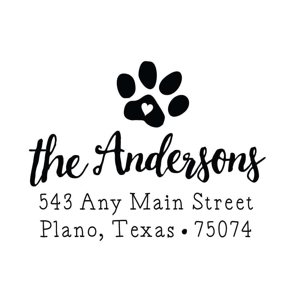 Paw Print Heart Address Personalized Custom Return Address Rubber Stamp or Self Inking Stamp Dog - Britt Lauren Stamps