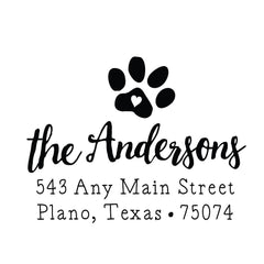 Paw Print Heart Address Personalized Custom Return Address Rubber Stamp or Self Inking Stamp Dog - Britt Lauren Stamps
