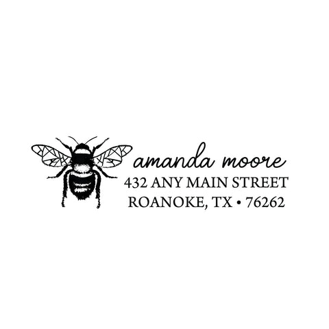 Vintage Bee Personalized Script Custom Return Address Rubber or Self Inking Stamp