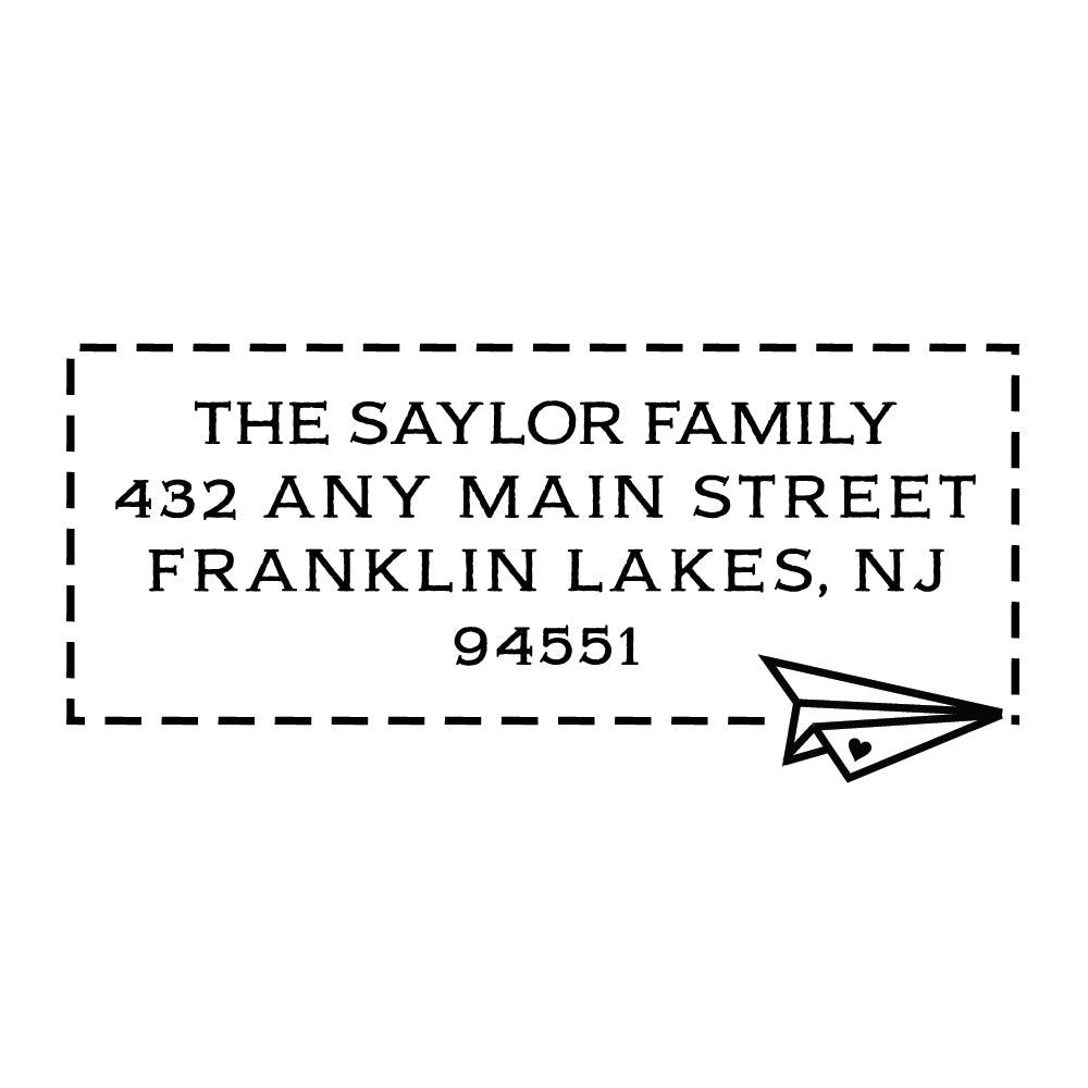 Paper Airplane Dash Heart Address Personalized Custom Return Address Rubber Stamp or Self Inking Stamp - Britt Lauren Stamps