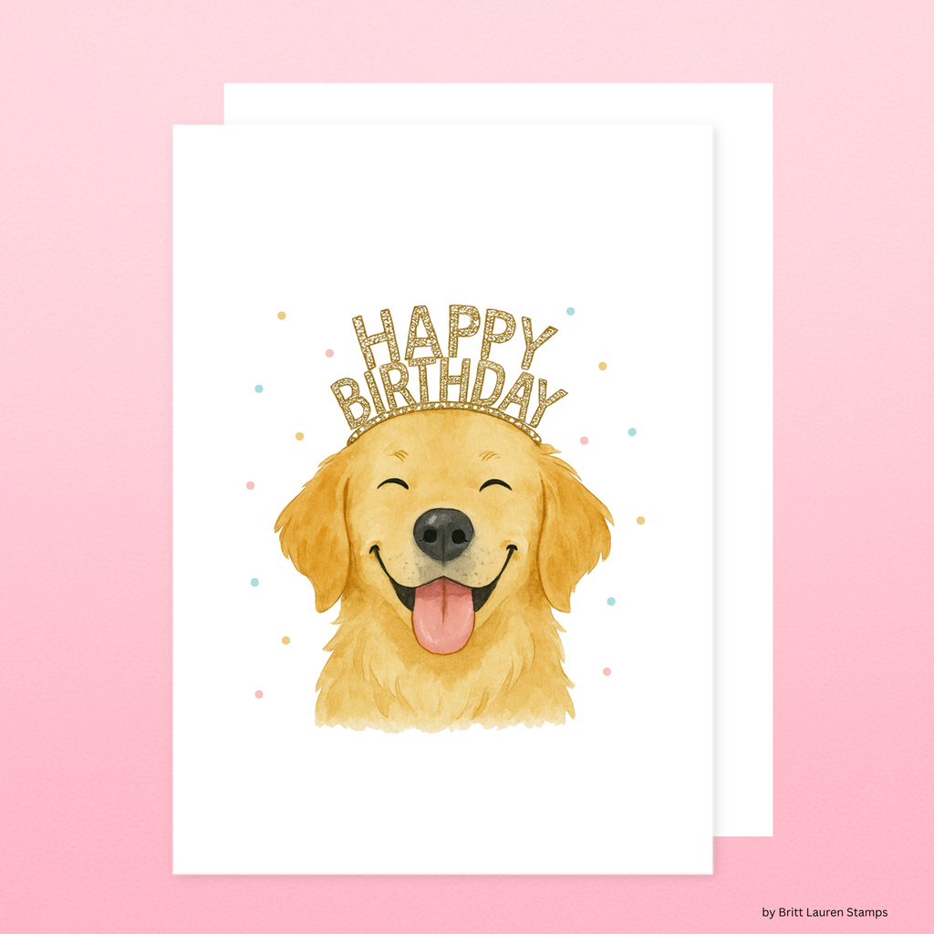 Golden Retriever Happy Birthday Card – A1 Size Dog Lover Greeting Card with Gold Glitter, Blank Inside