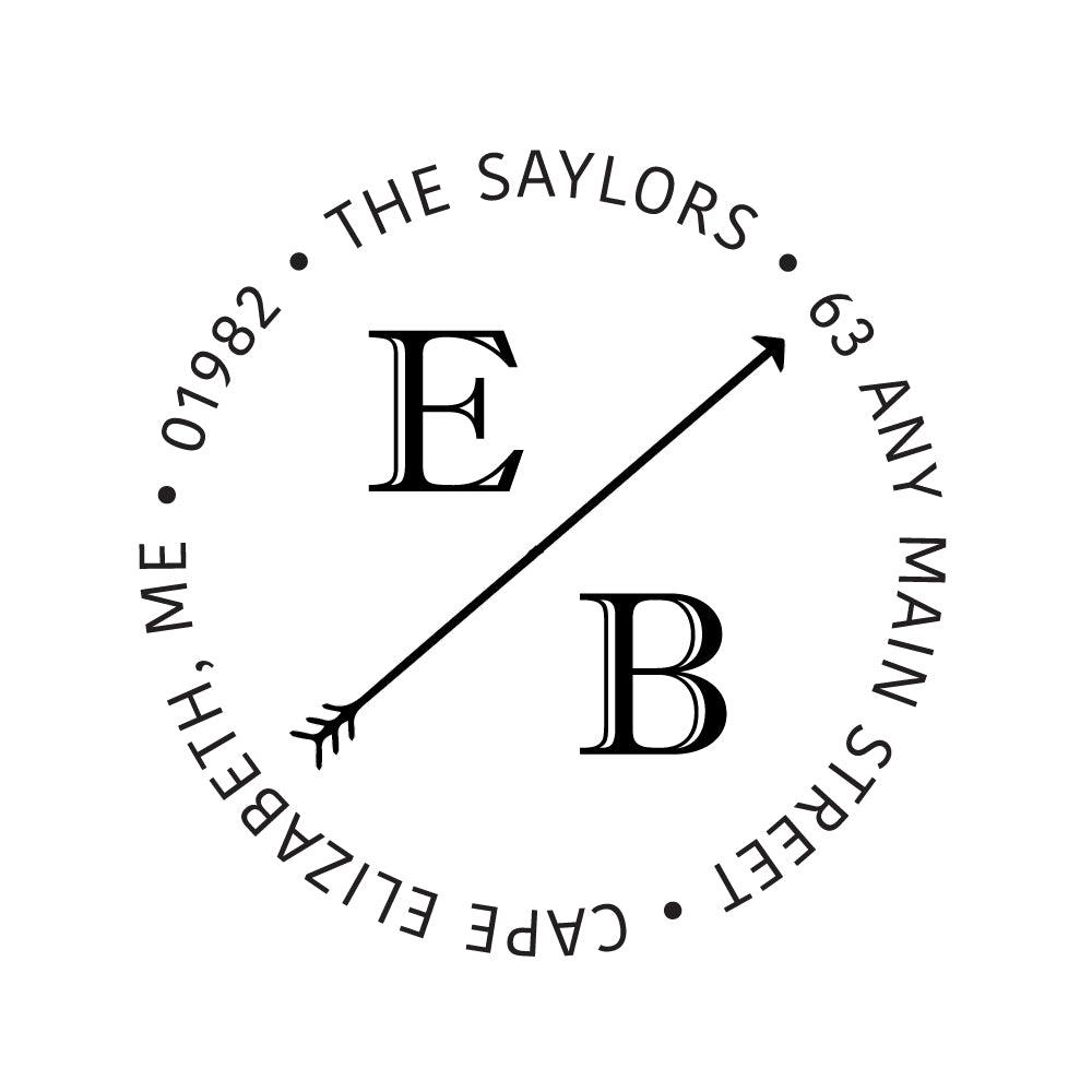 Arrow Circle Monogram Address Personalized Custom Return Address Rubber Stamp or Self Inking Stamp - Britt Lauren Stamps