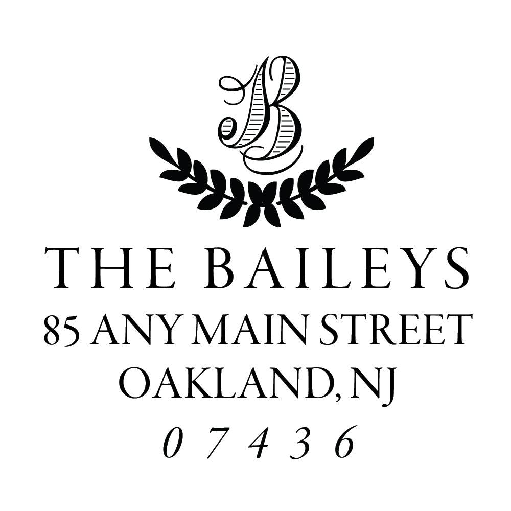 Monogram Wreath Garden Address Personalized Custom Return Address Rubber Stamp or Self Inking Stamp - Britt Lauren Stamps