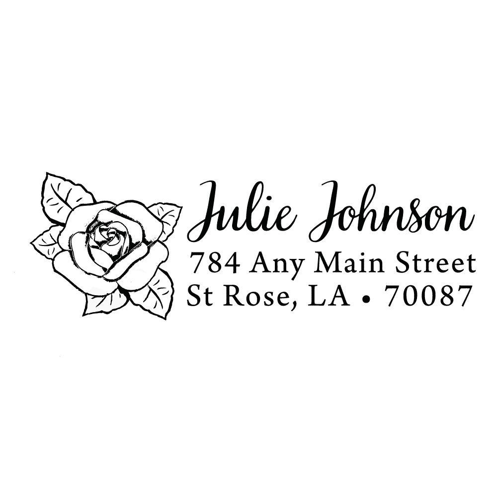 Rose Flower Personalized Script Custom Return Address Rubber or Self Inking Stamp - Britt Lauren Stamps