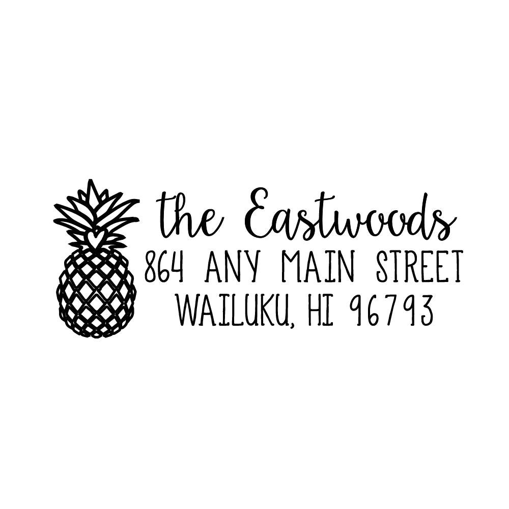 Tropical Pineapple Heart Personalized Script Custom Return Address Rubber Sor Self Inking Stamp