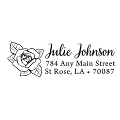 Rose Flower Personalized Script Custom Return Address Rubber or Self Inking Stamp - Britt Lauren Stamps