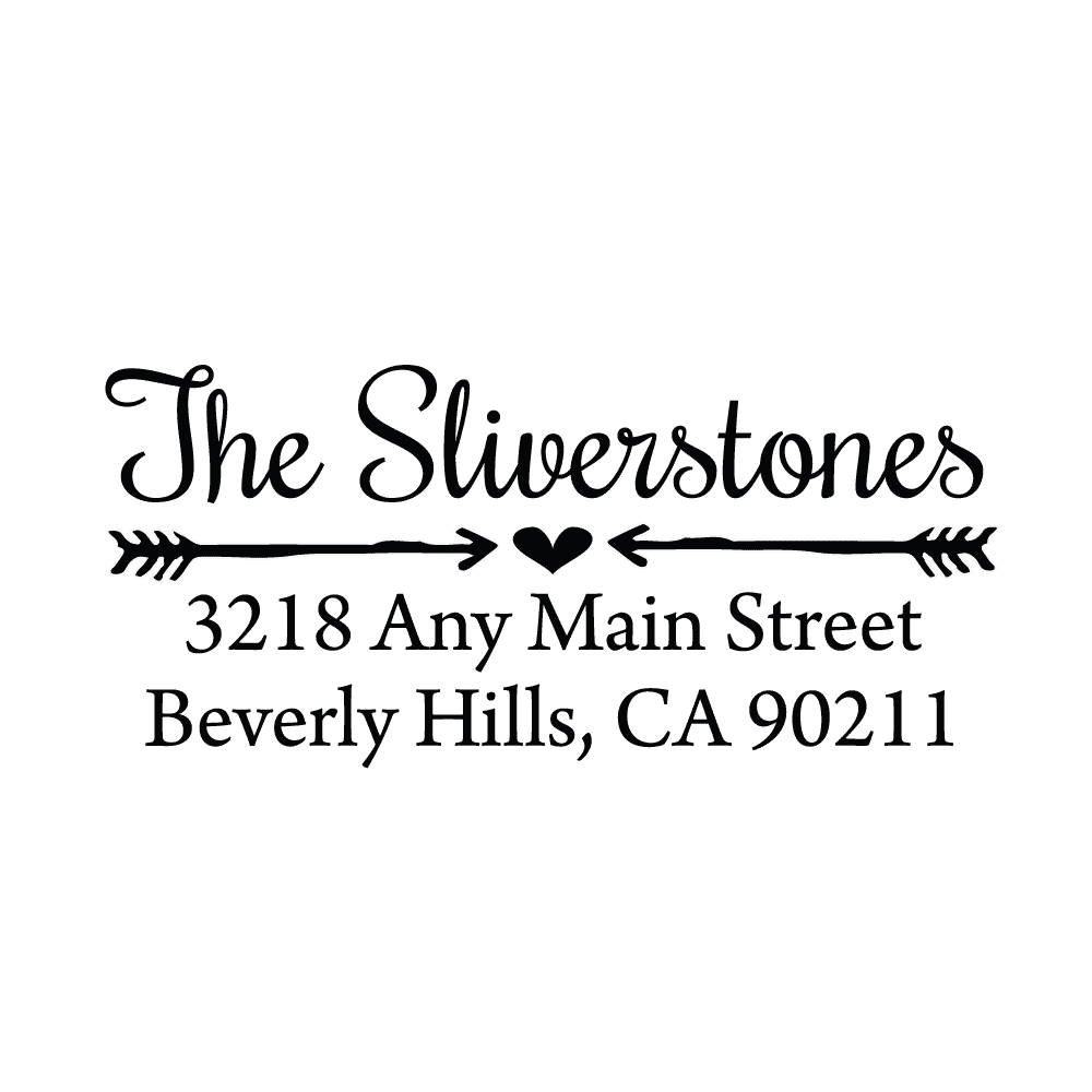 Arrow Heart Personalized Script Custom Return Address Rubber or Self Inking Stamp - Britt Lauren Stamps