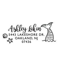 Mermaid Tail Personalized Custom Return Address Rubber or Self Inking Stamp Coastal Beach Ocean - Britt Lauren Stamps