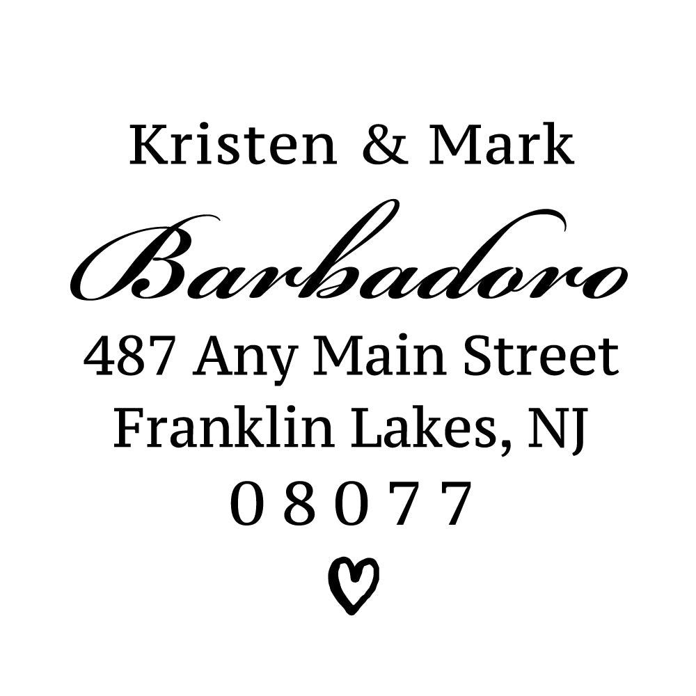 Heart Classic Script Address Personalized Custom Return Address Rubber or Self Inking Stamp