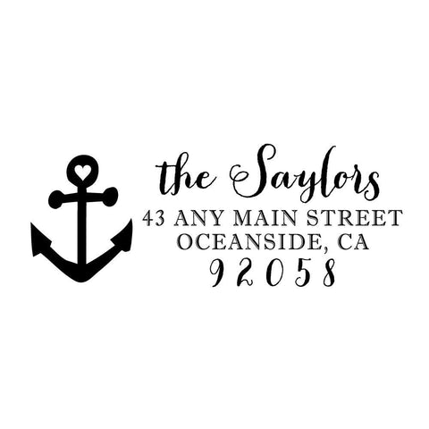 Anchor Heart Nautical Personalized Custom Return Address Rubber or Self Inking Stamp Coastal Beach