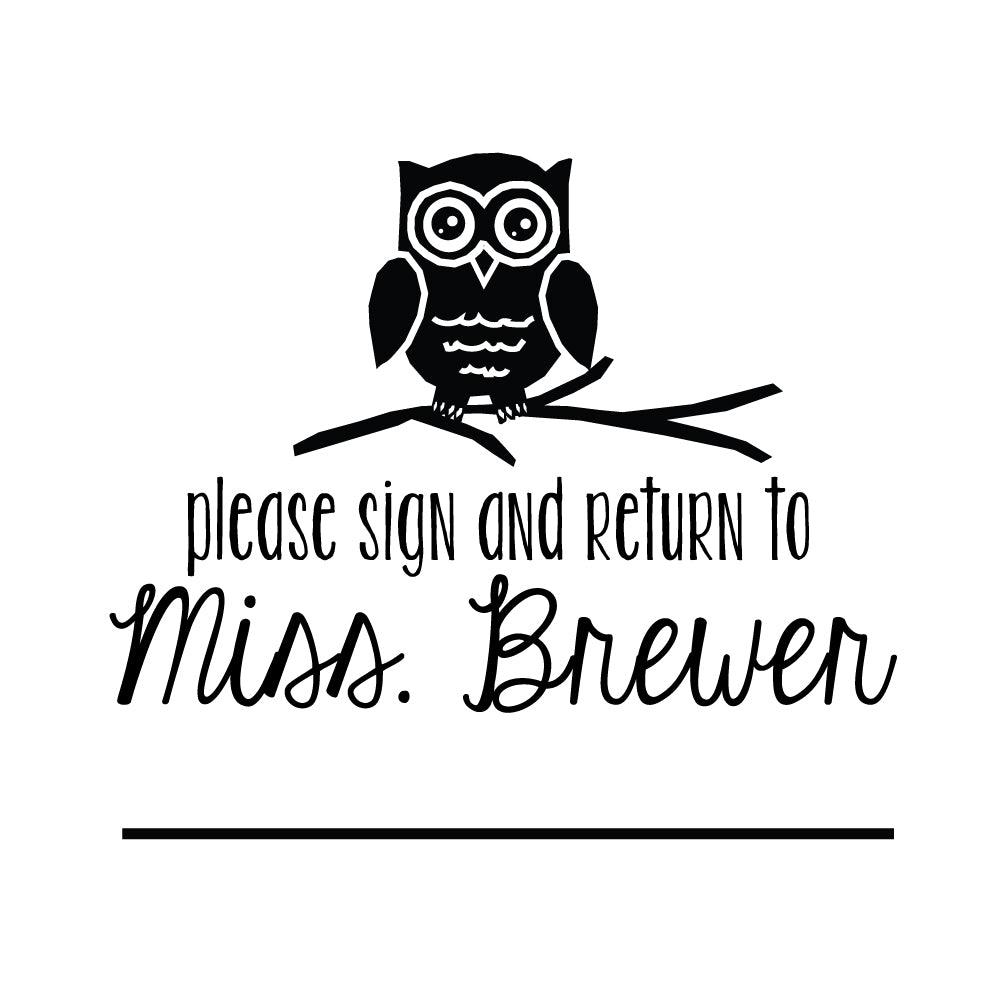 Owl Wise Branch Grade Sign Return Personalized Custom Rubber or Self Inking Stamp - Britt Lauren Stamps