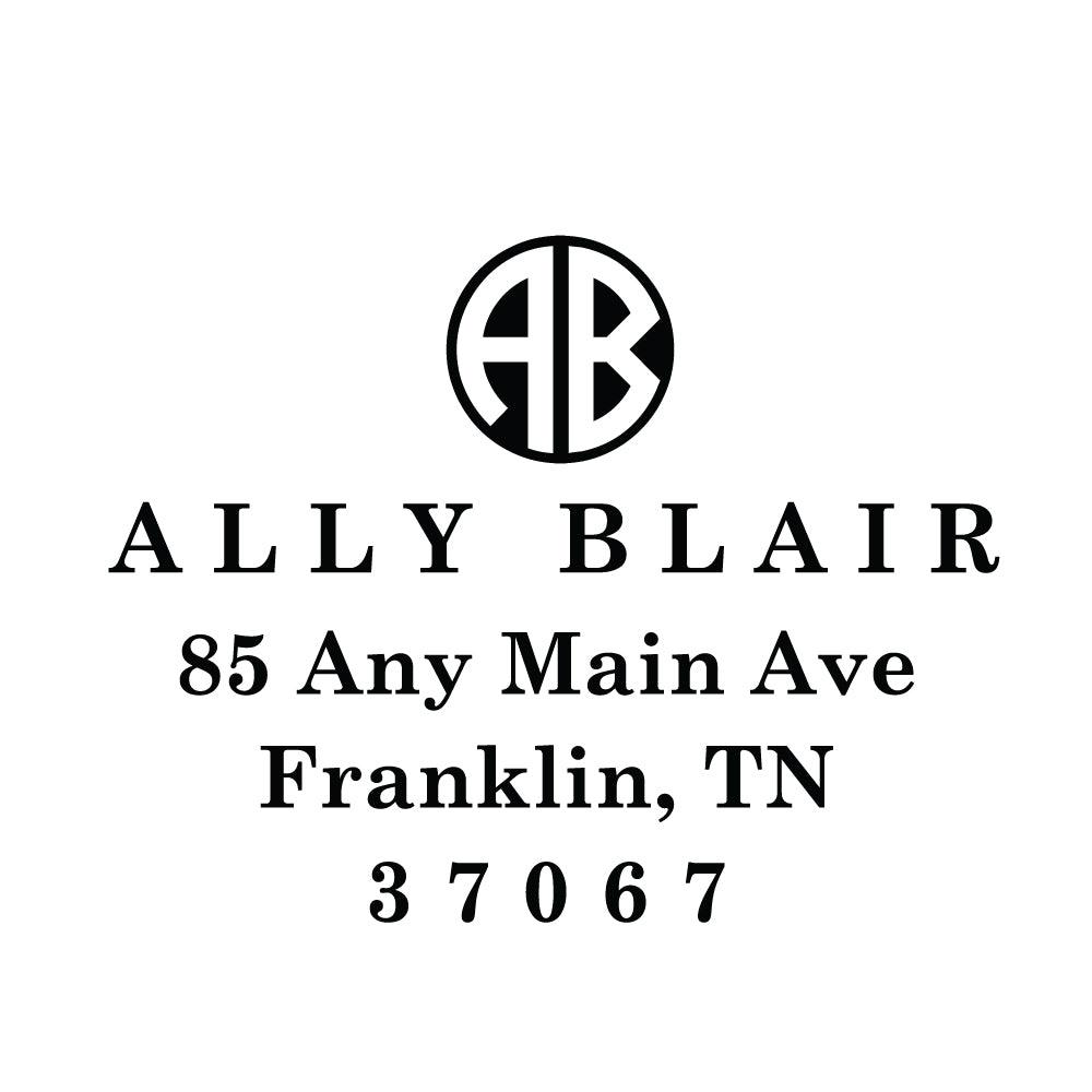 Small Monogram Circle Round Address Personalized Custom Return Address Rubber Stamp or Self Inking Stamp - Britt Lauren Stamps
