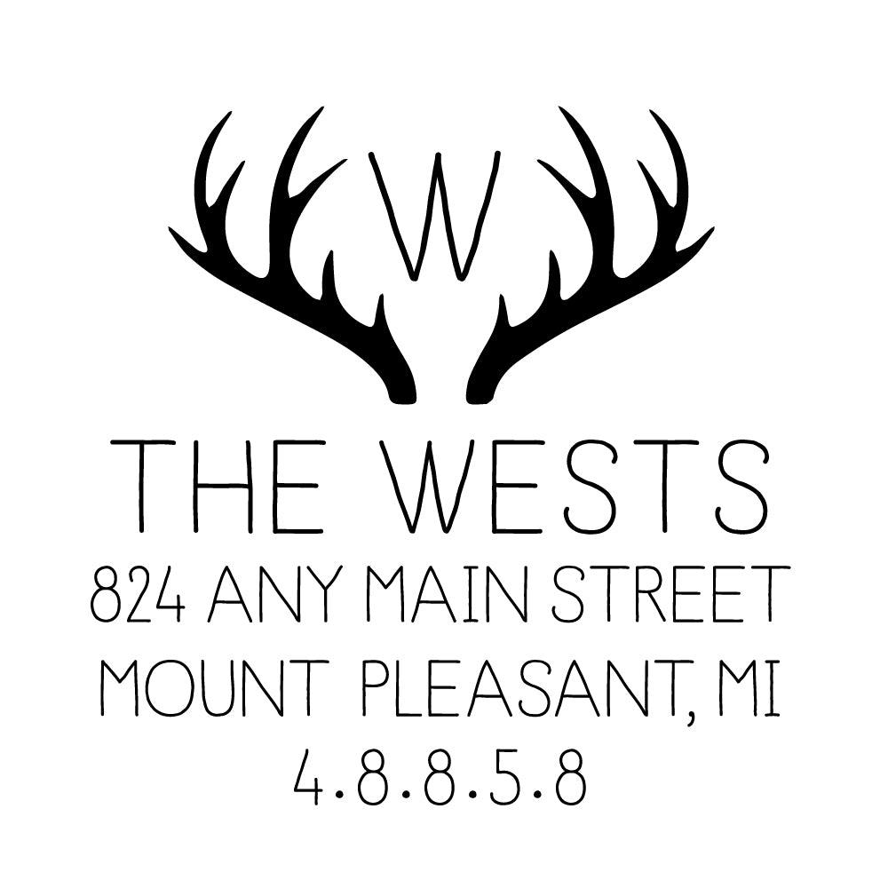 Antler Monogram Address Personalized Custom Return Address Rubber Stamp or Self Inking Stamp - Britt Lauren Stamps