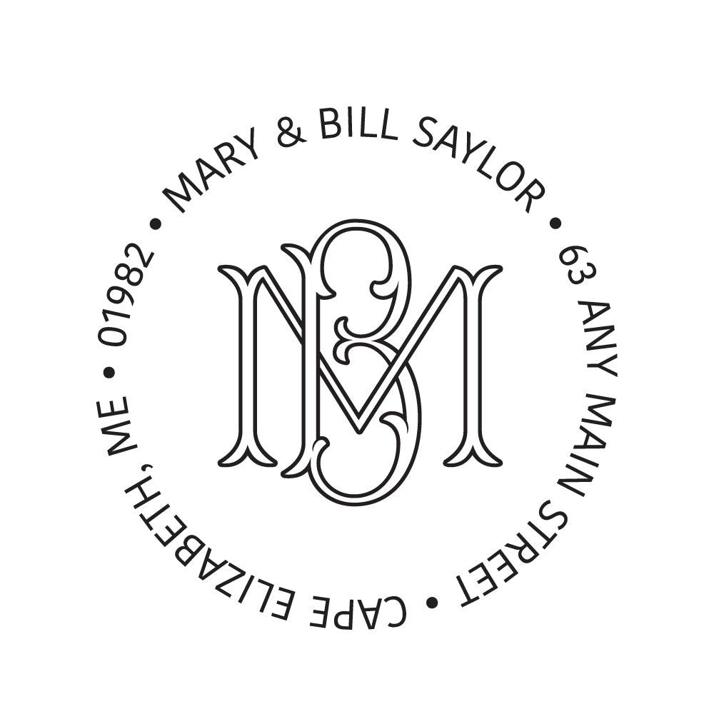 Interlocking Monogram Circle Round Address Personalized Custom Return Address Rubber Stamp or Self Inking Stamp - Britt Lauren Stamps