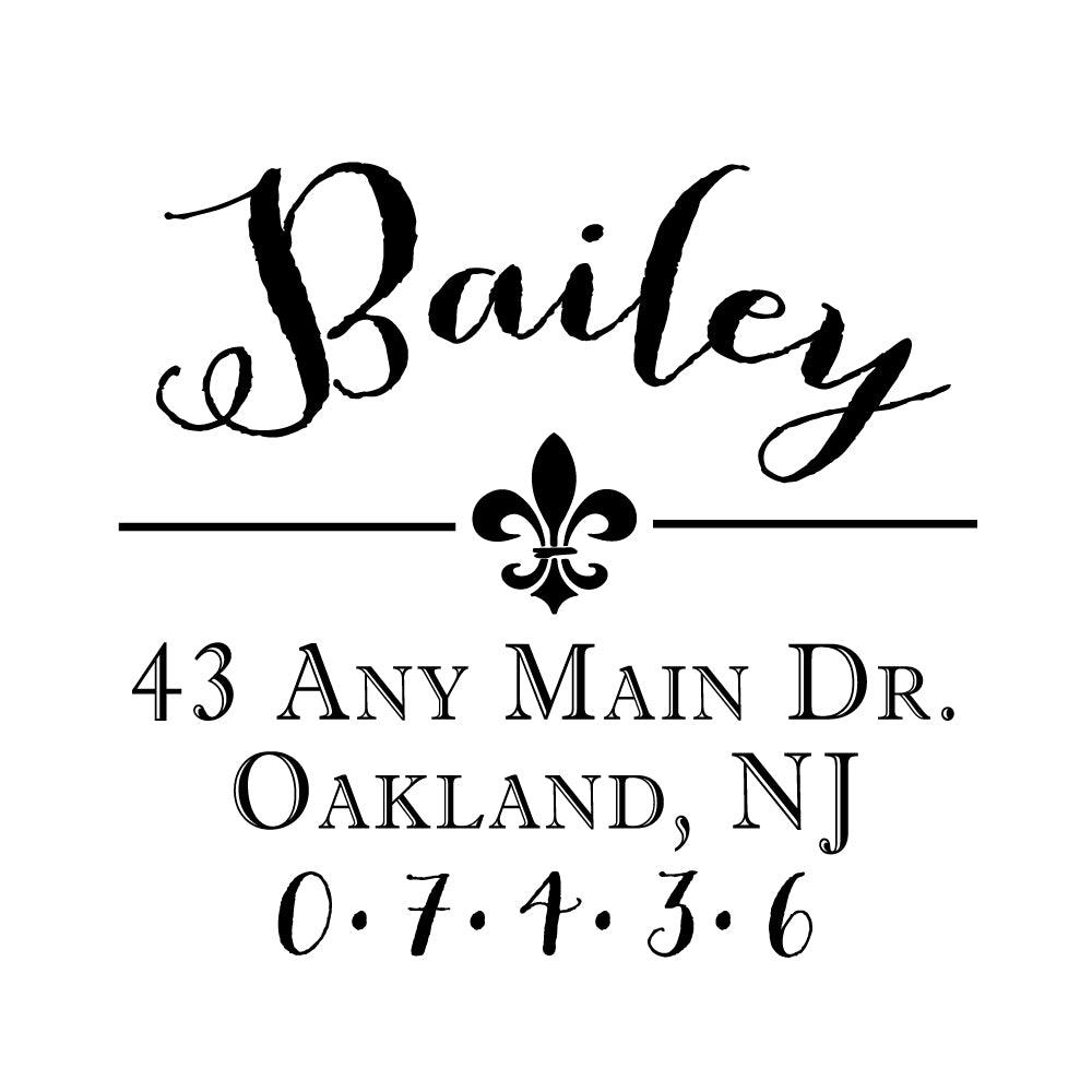 Fleur De Lis Address Personalized Custom Return Address Rubber Stamp or Self Inking Stamp - Britt Lauren Stamps