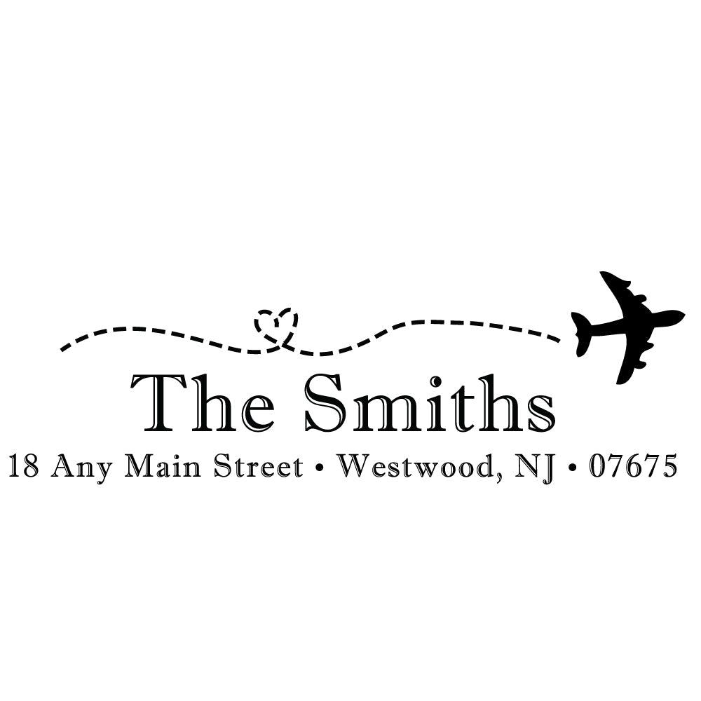 Flying Dash Airplane Address Personalized Custom Return Address Rubber or Self Inking Stamp - Britt Lauren Stamps