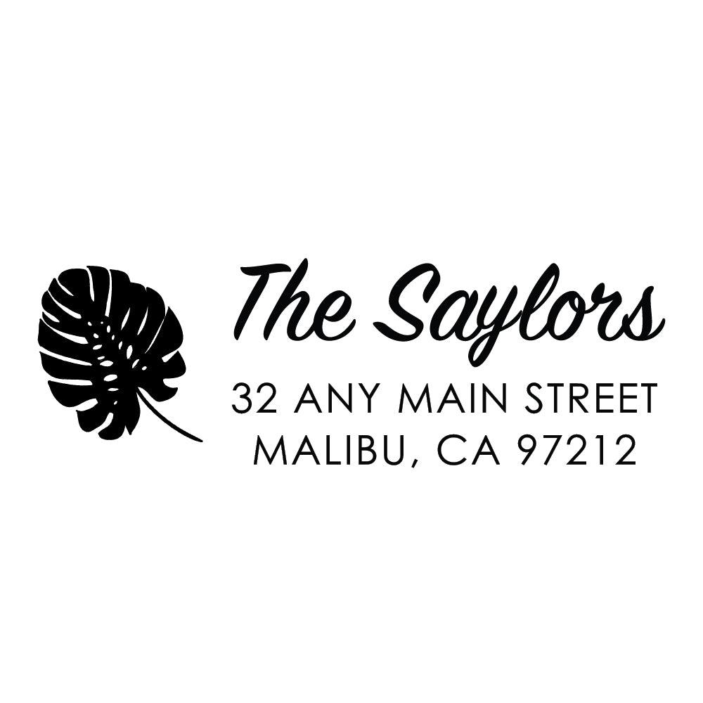 Tropical Leaf Personalized Custom Return Address Rubber or Self Inking Stamp Coastal Beach Paradise - Britt Lauren Stamps