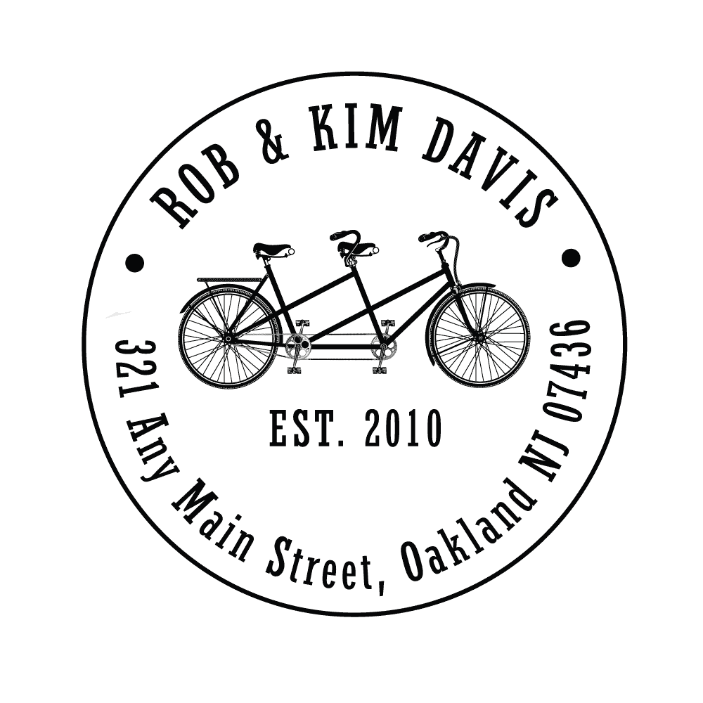 Bike Tandem Round Personalized Custom Return Address Rubber or Self Inking Stamp - Britt Lauren Stamps
