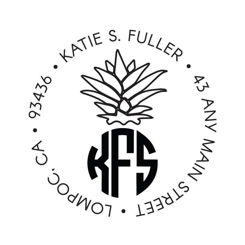 Pineapple Monogra Address Personalized Custom Return Address Rubber or Self Inking Stamp Tropical Beach - Britt Lauren Stamps