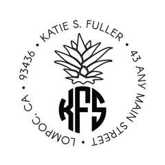 Pineapple Monogra Address Personalized Custom Return Address Rubber or Self Inking Stamp Tropical Beach - Britt Lauren Stamps