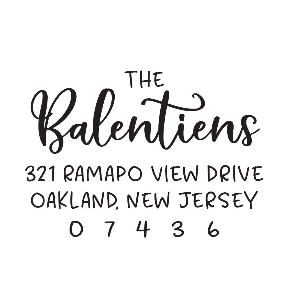 Balentiens Personalized Custom Return Address Rubber Stamp or Self Inking Stamp Bold Script Last Name Handwriting - Britt Lauren Stamps