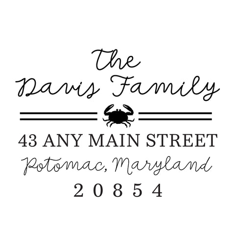 Preppy Crab Address Personalized Custom Return Address Rubber Stamp or Self Inking Stamp Nautical Beach