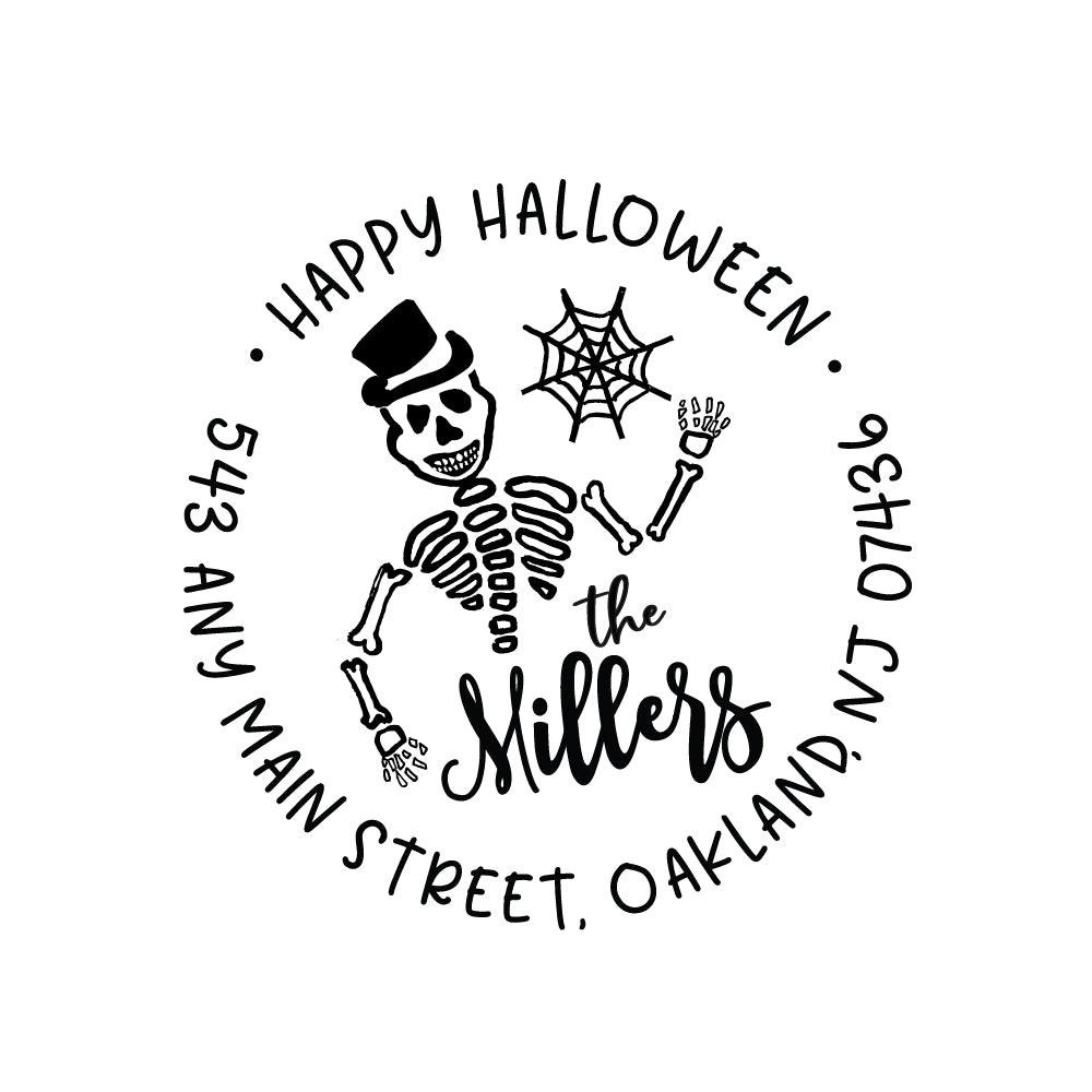 Halloween Skeleton Greetings Stamp | Retun Address Personalized Custom | Rubber or Self Inking Stamp - Britt Lauren Stamps