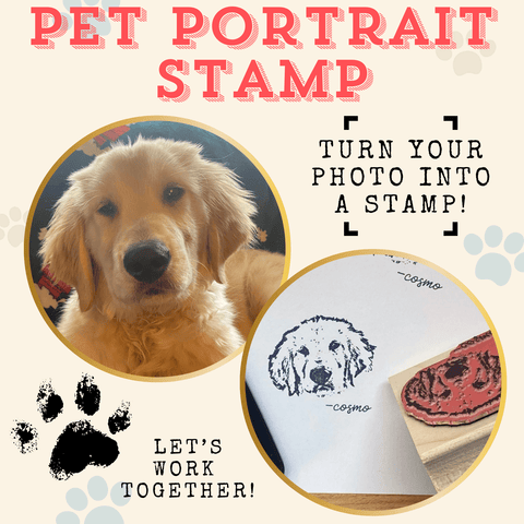 Custom Dog Pet Portrait Face Stamp - Rubber or Self-Inking - Keepsake