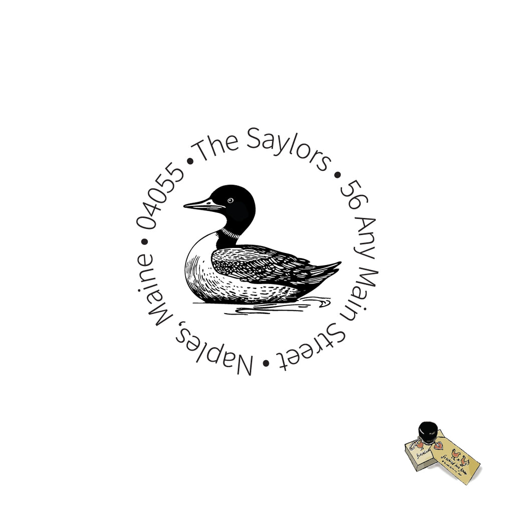 Maine Loon Duck Address Stamp – Personalized Return Address Stamp, Custom Wildlife Rubber Stamp or Self-Inking Stamp for Nature Lovers
