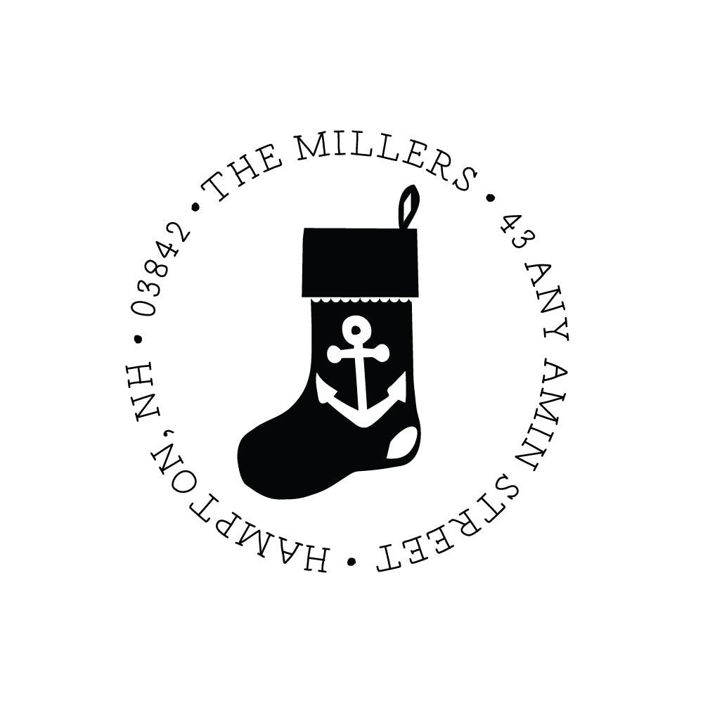 Anchor Christmas Stocking Stamp | Retun Address Personalized Custom | Rubber or Self Inking Christmas Holiday Nautical