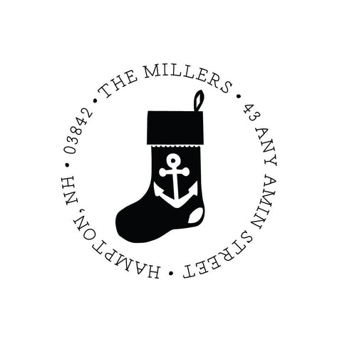 Anchor Christmas Stocking Stamp | Retun Address Personalized Custom | Rubber or Self Inking Christmas Holiday Nautical