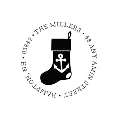 Anchor Christmas Stocking Stamp | Retun Address Personalized Custom | Rubber or Self Inking Christmas Holiday Nautical