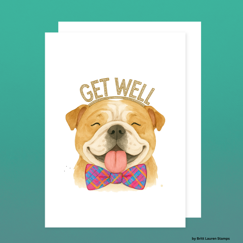 Get Well Dog Card – Cute Bulldog with Glitter Crown – A1 Greeting Card Blank Inside – Cheer Up Card for Friends, Family, Pet Lovers