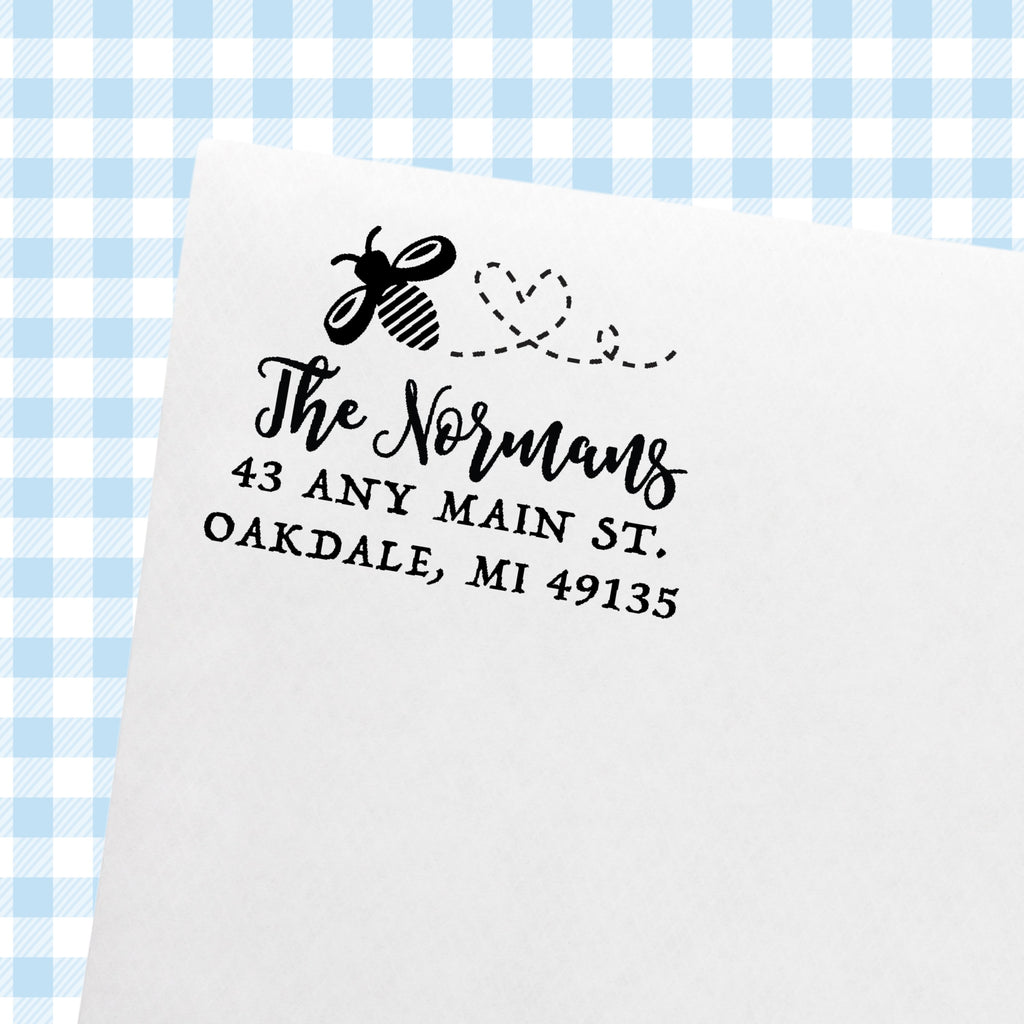 Bee Address Stamp – Custom Rubber Stamp for Return Address | Cute Flying Bee Design