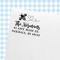 Bee Address Stamp – Custom Rubber Stamp for Return Address | Cute Flying Bee Design