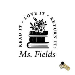Book Flowers Bookplate Custom Personalized Rubber Stamp or Self Inking Stamp Library