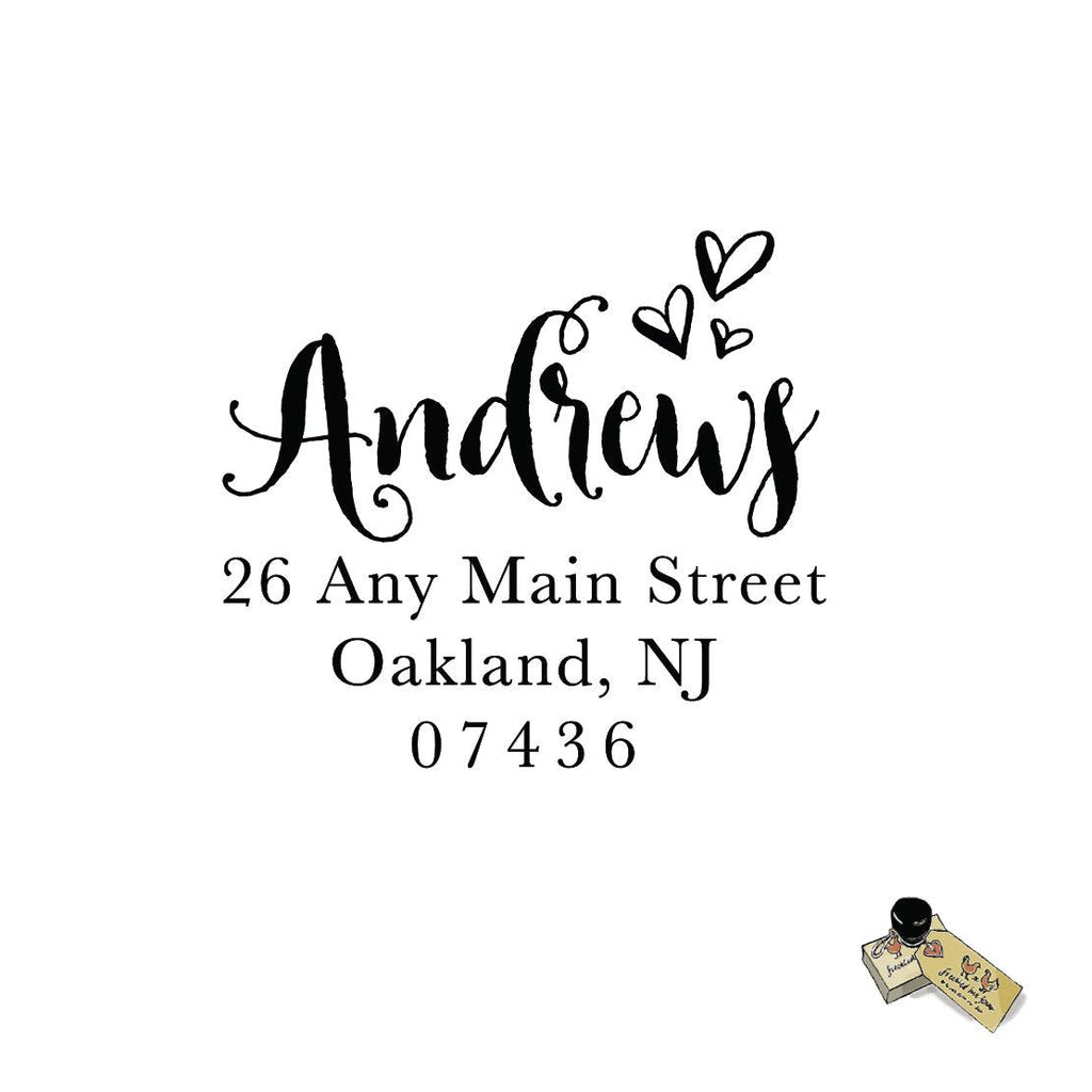 Heart Bubbles Stamp, Script Address Personalized Custom Return Address Rubber or Self Inking