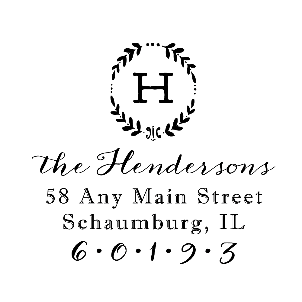 Circle Monogram Wreath Garden Address Personalized Custom Return Address Rubber Stamp or Self Inking Stamp Gift - Britt Lauren Stamps