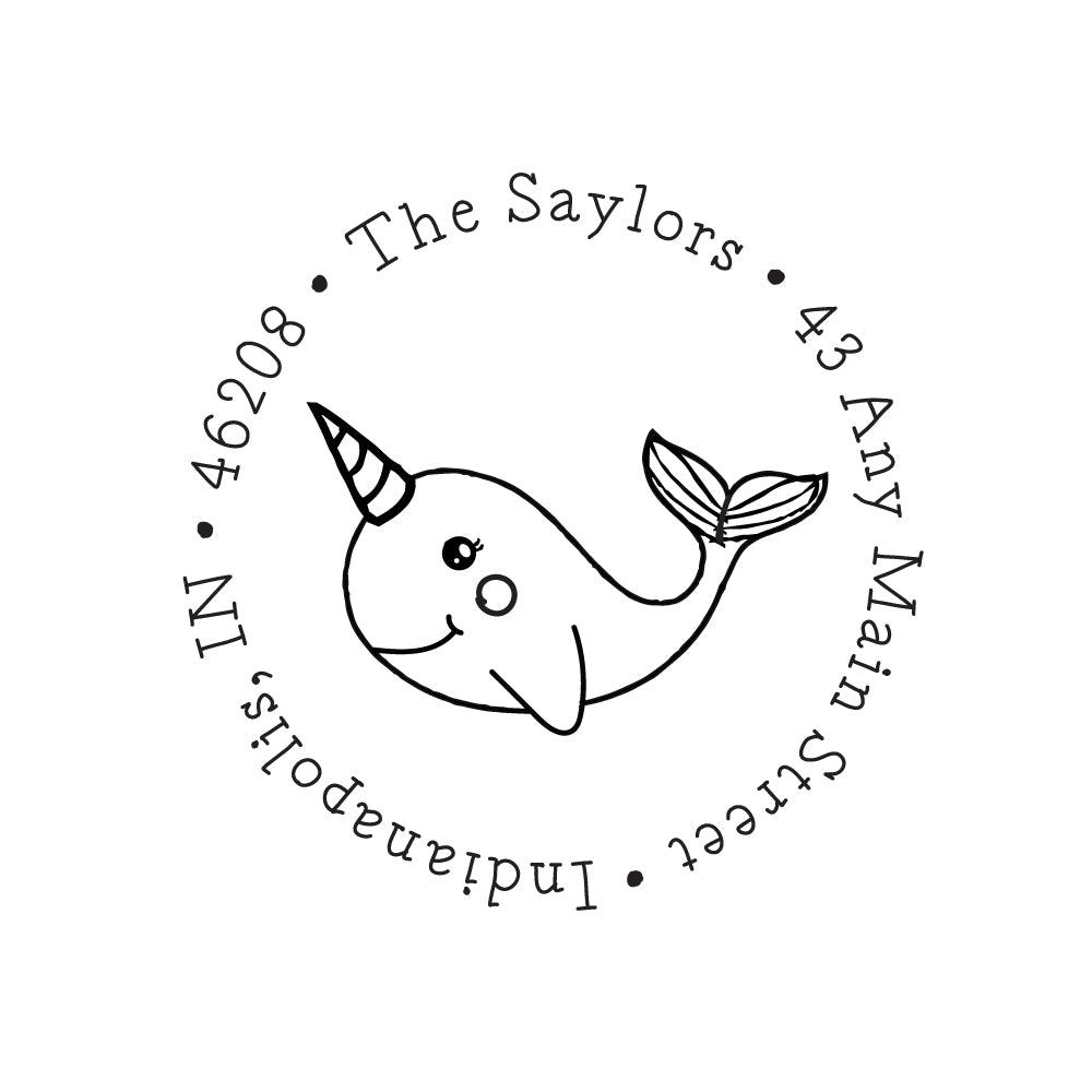 Narwhal Whale Address Personalized Custom Return Address Rubber Stamp or Self Inking Stamp Beach - Britt Lauren Stamps