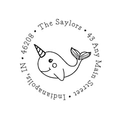 Narwhal Whale Address Personalized Custom Return Address Rubber Stamp or Self Inking Stamp Beach - Britt Lauren Stamps