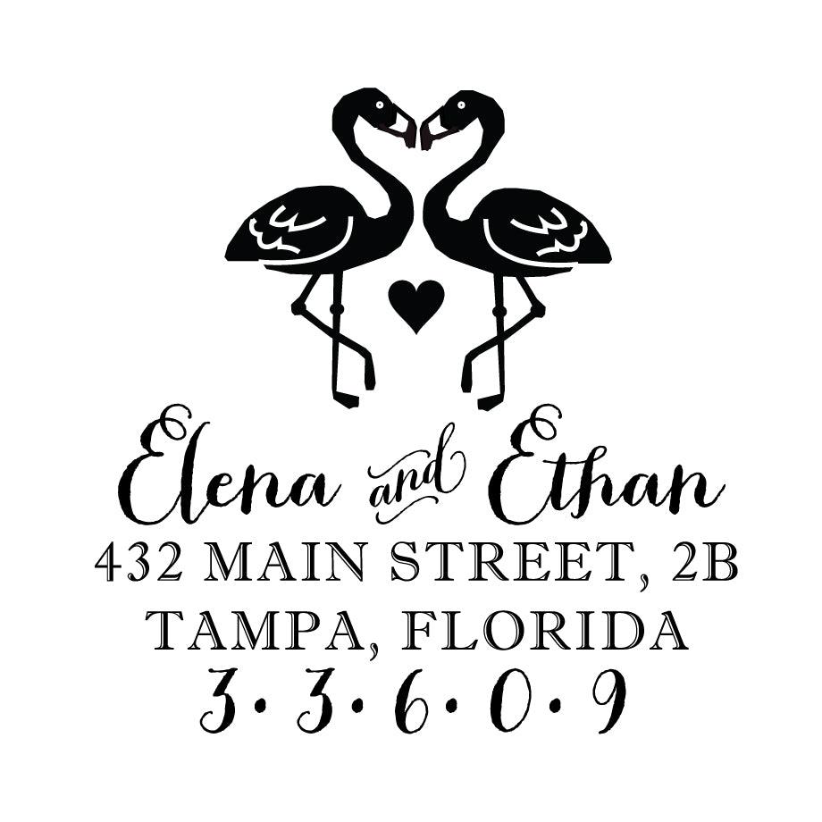 Flamingo Personalized Script Custom Return Address Rubber or Self Inking Stamp Tropical Beach - Britt Lauren Stamps
