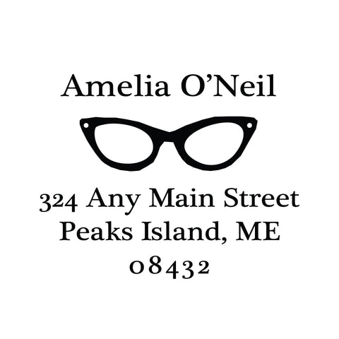 Vintage Girly Cat-Eyewear Glasses Address Personalized Custom Return Address Rubber or Self Inking Stamp