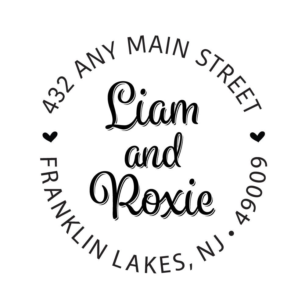 Round Script Heart Address Personalized Custom Return Address Rubber or Self Inking Stamp - Britt Lauren Stamps