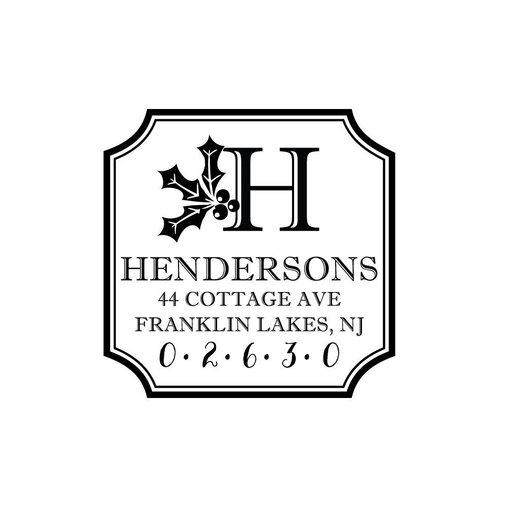 Holly Christmas Stamp | Retun Address Personalized Custom | Rubber or Self Inking Holiday