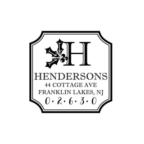 Holly Christmas Stamp | Retun Address Personalized Custom | Rubber or Self Inking Holiday