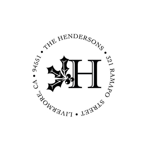 Holly Monogram Christmas Stamp | Retun Address Personalized Custom | Rubber or Self Inking Holiday