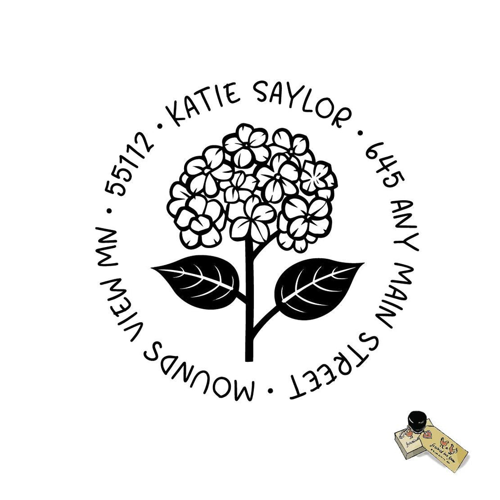 Hydrangea Stamp Custom Address Personalized Return Address Rubber Stamp or Self Inking Stamp